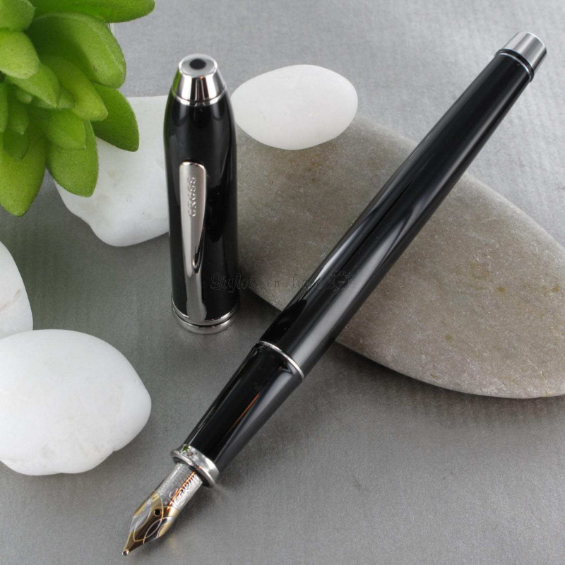Stylo Plume Cross® Townsend Laque Noire/Plaqué Rhodium