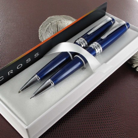 Parure Stylos Bille & Portemines Cross® Bailey Laque Bleue